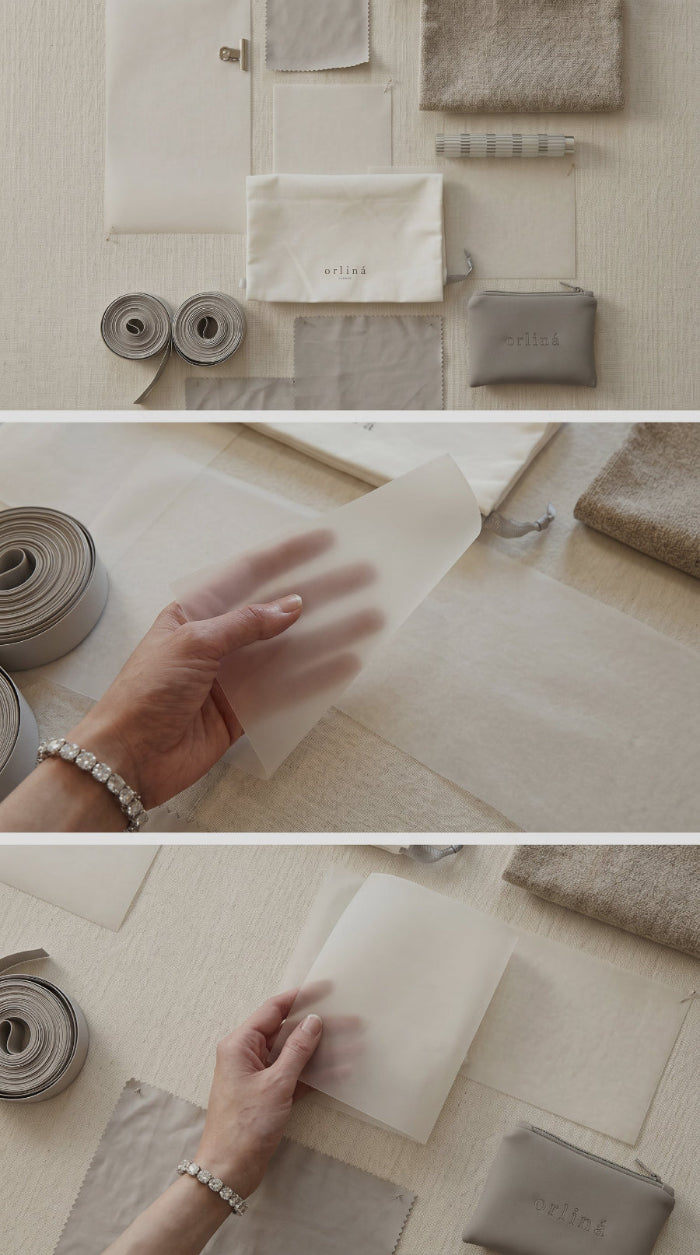Orliná design studio sketches and materials