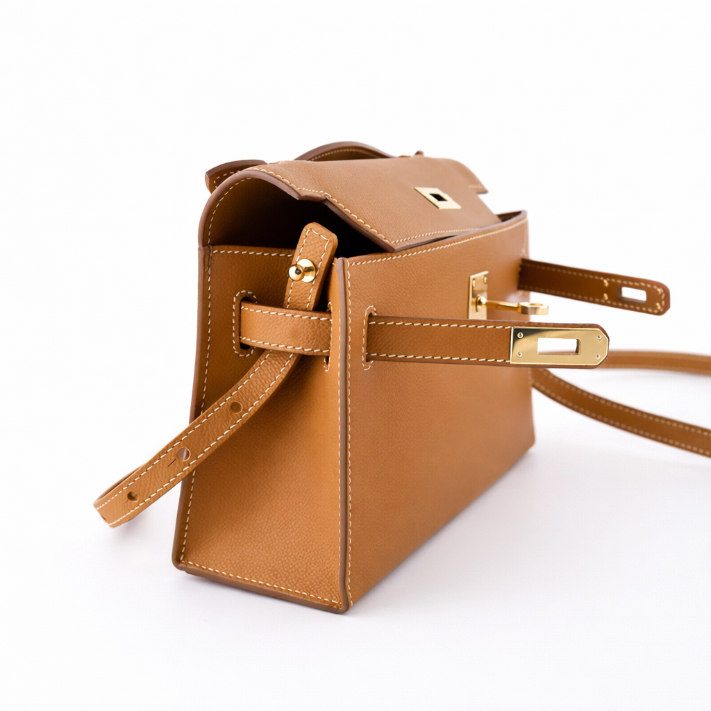 Leather strap of Hermès Kelly Pochette for hands-free strap attachment in Hermès Gold colour